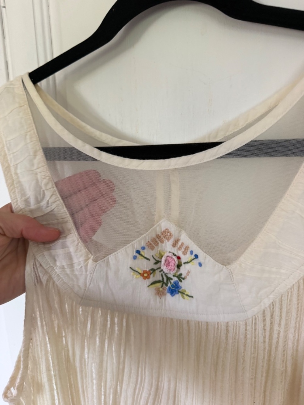 Free People Ivory Sheer Embroidered Lace Boho Tank Top L - Picture 3 of 10